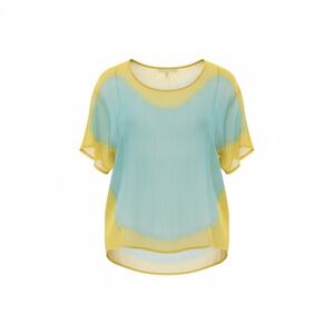 Gypsy 05 100% Silk Sheer Beach Vacation Yellow and Blue Blouse